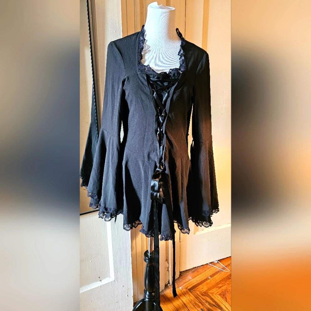 Gothic Blouse Chicstar Victorian Bell Sleeve Top Size 46